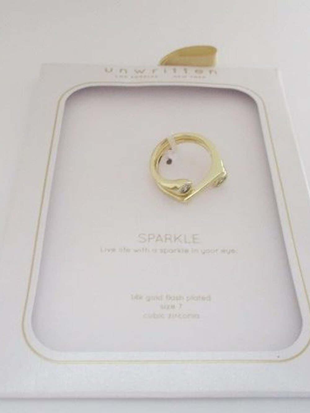 Unwritten 14K Gold Tone Plated Cubic Zirconia Ring Size 7 NWT